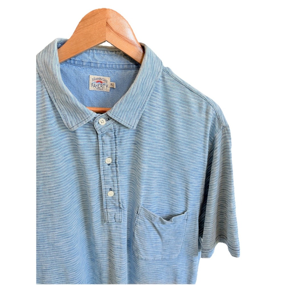 Faherty Blue Striped Men's Short Sleeved Golf Polo Shirt Size XL - Picture 2 of 6